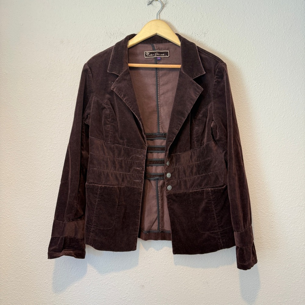 Yuka Jeans Womens Chocolate Brown Corduroy Blazer Cinched Waist Jacket Size L